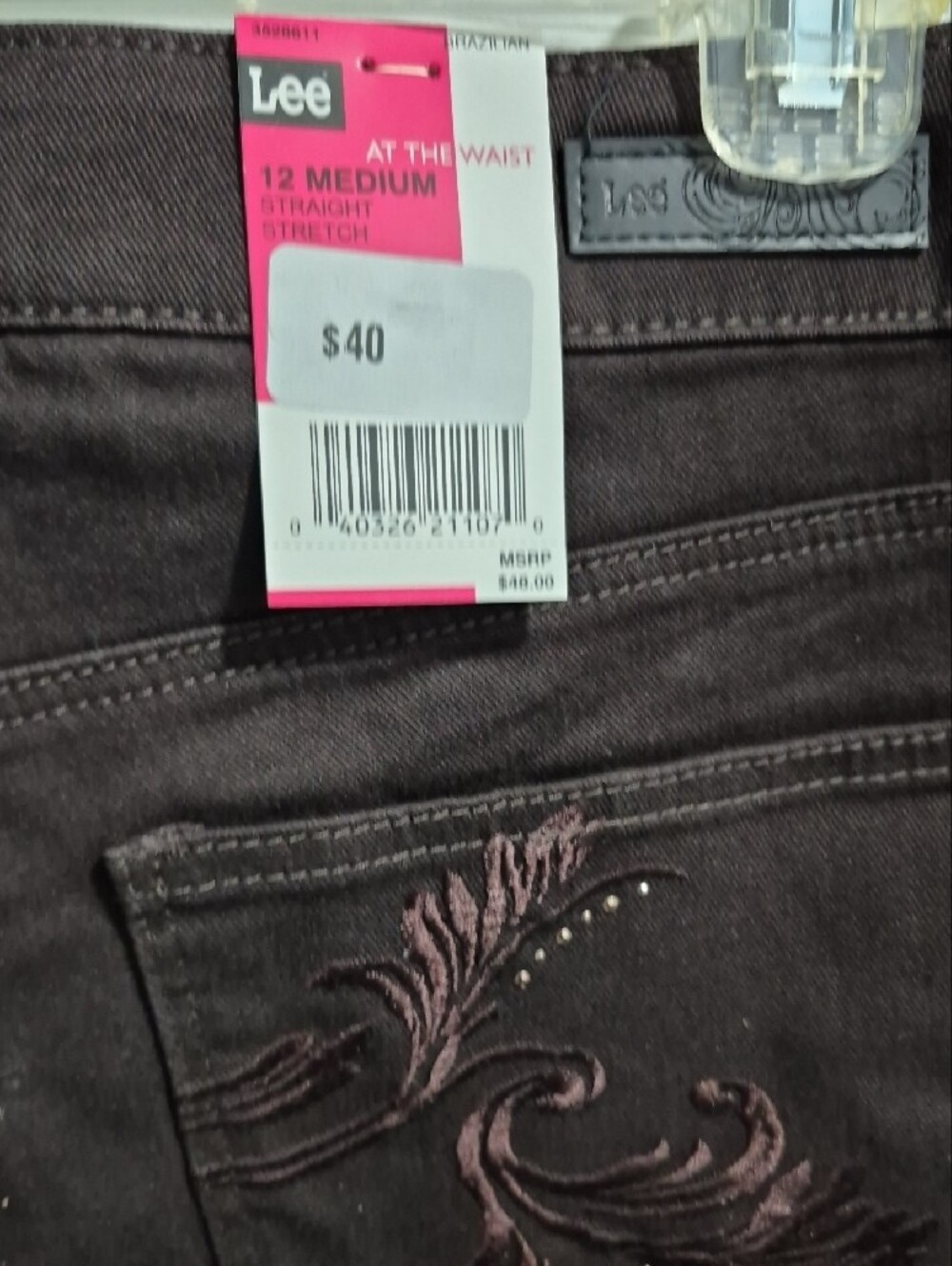 Lee Women's Brazilian Dark Briwn Straight-Leg Pants with Subtle Embroidery - Picture 7 of 10